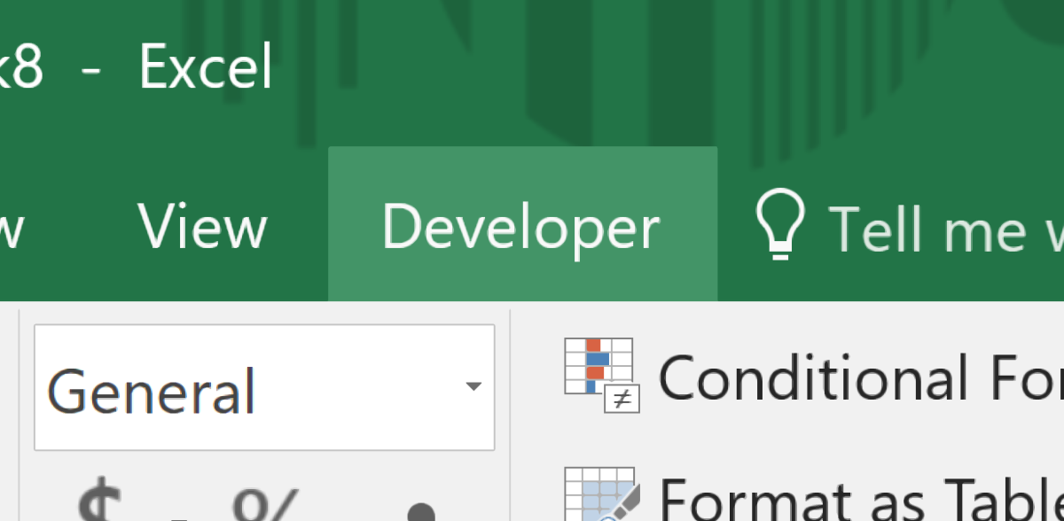 add developer to excel 2016