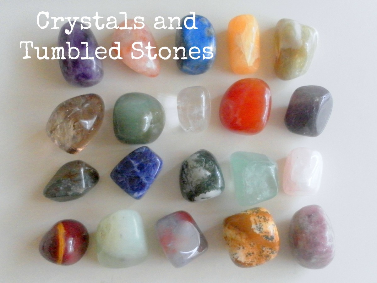 Collection of crystals and tumbled stones.