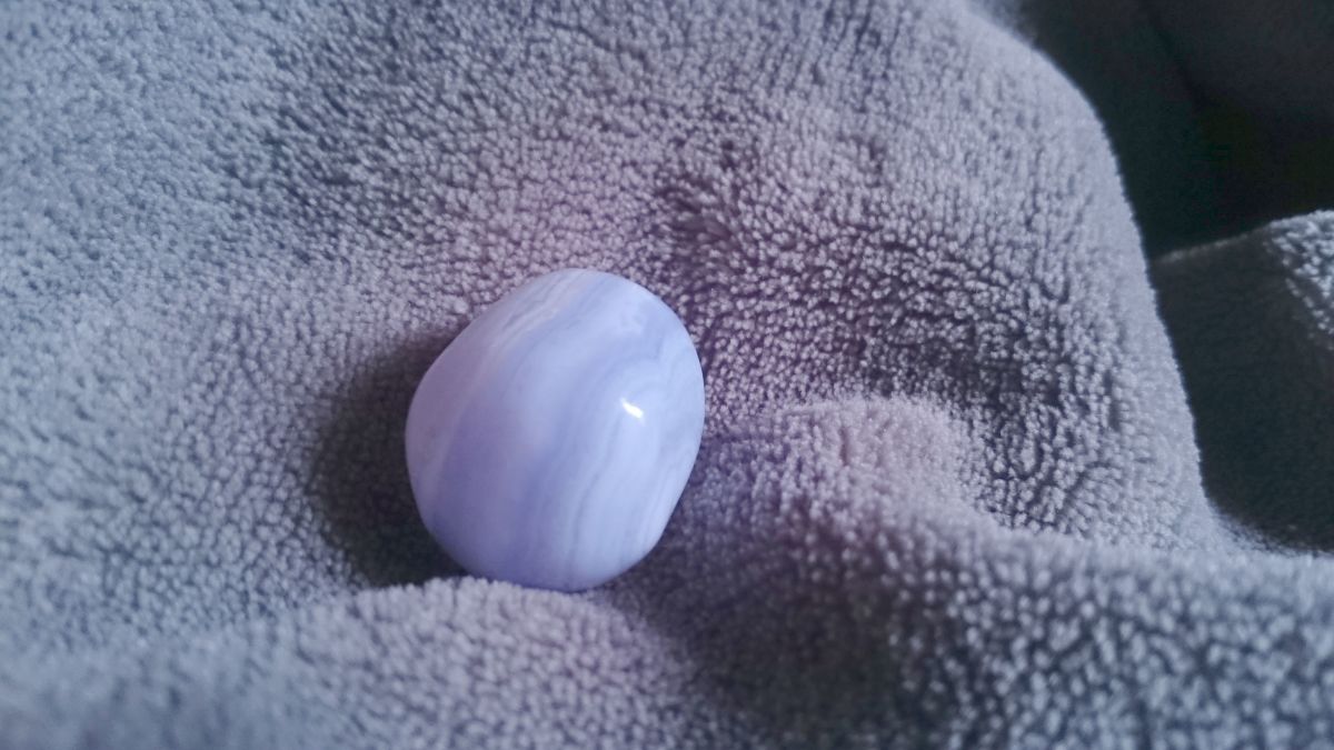Blue lace agate is a gentle calming crystal said to soothe anxiety.