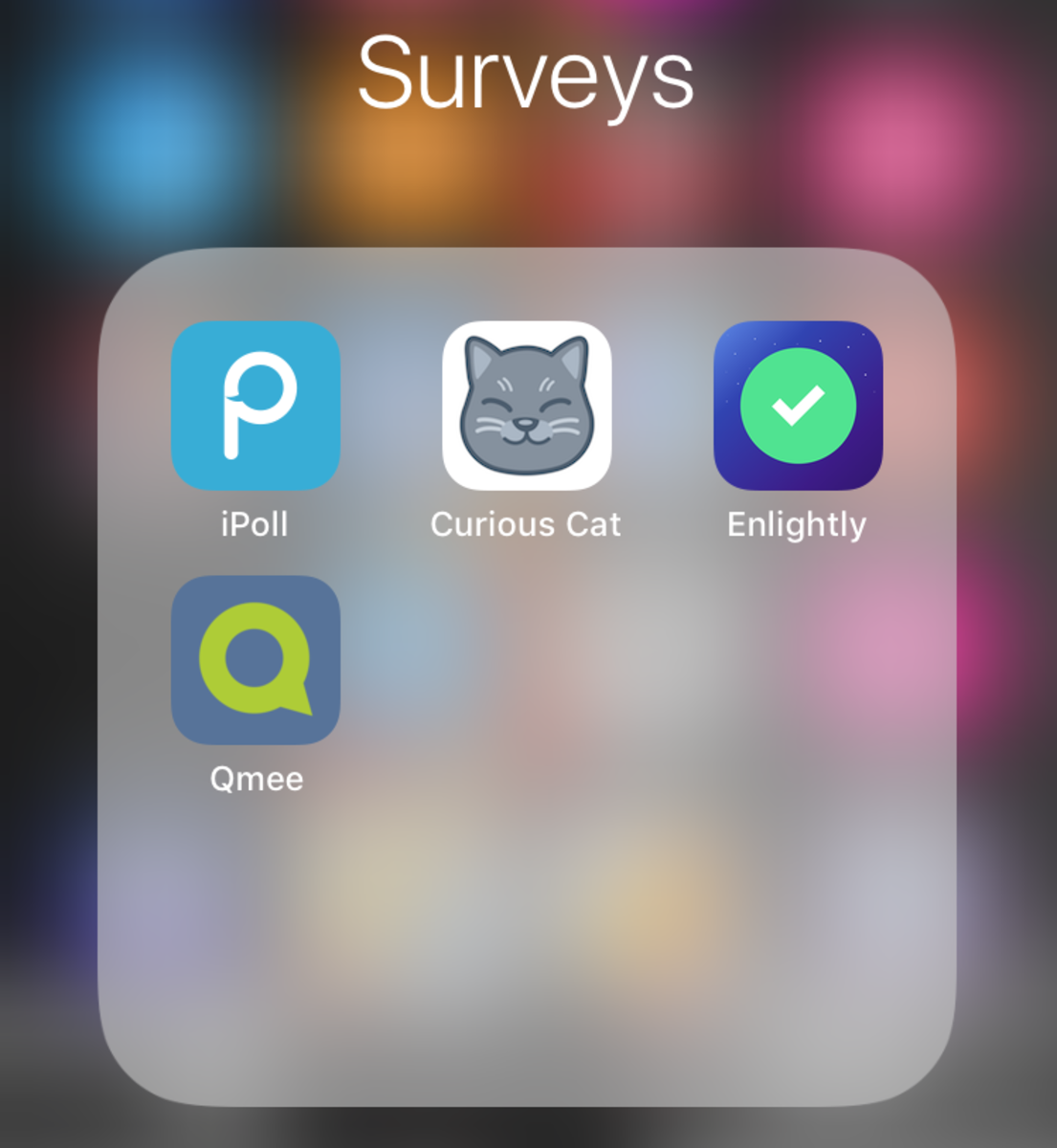 The four apps I will review: iPoll, Curious Cat, Enlightly, and Qmee