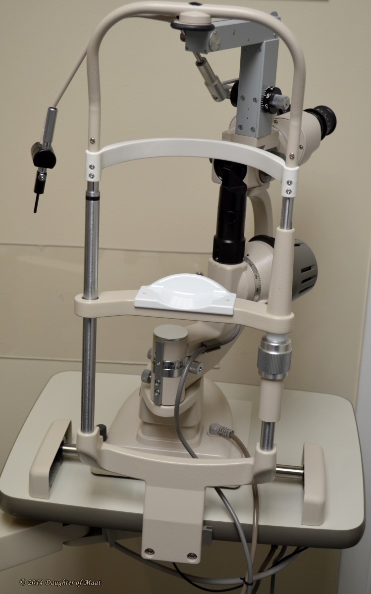 A slit lamp, also known as a biomicroscope or simply a microscope. 
