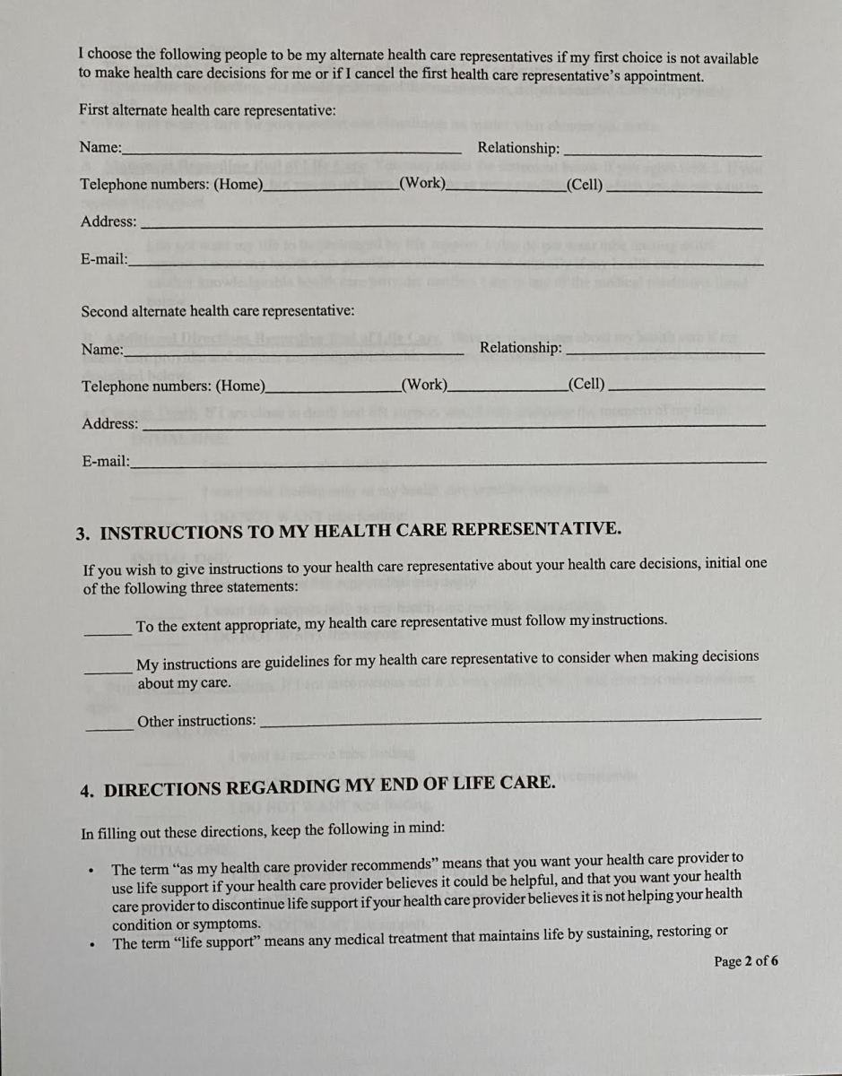 Advance Directive form page 2 (State of Oregon)