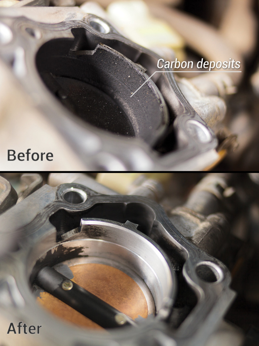 Carbon buildup around the throttle body bore and valve may cause fuel delivery problems.