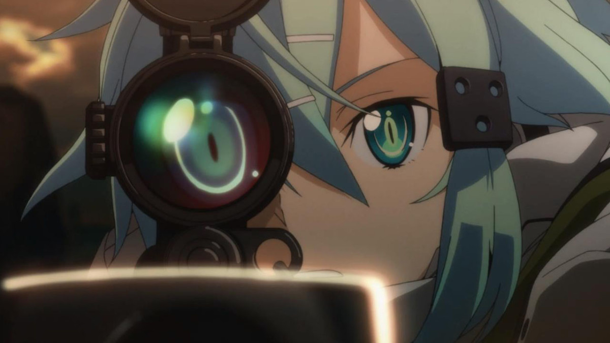 In her introductory scene, legendary Gun Gale Online player Sinon snipes down a rival player with efficiency and little effort.