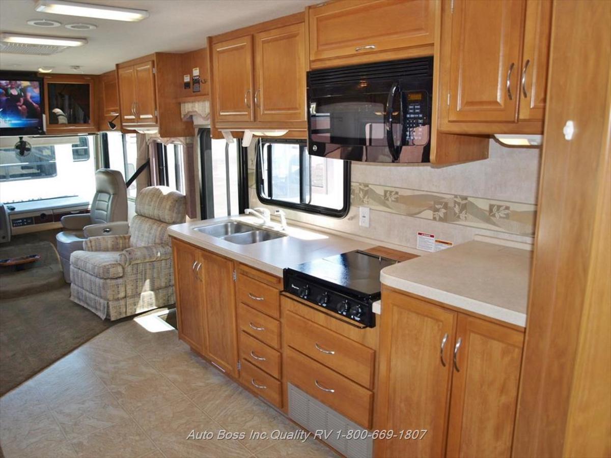A typical motorhome kitchen (a Fleetwood Bounder) showing some common built-in appliances