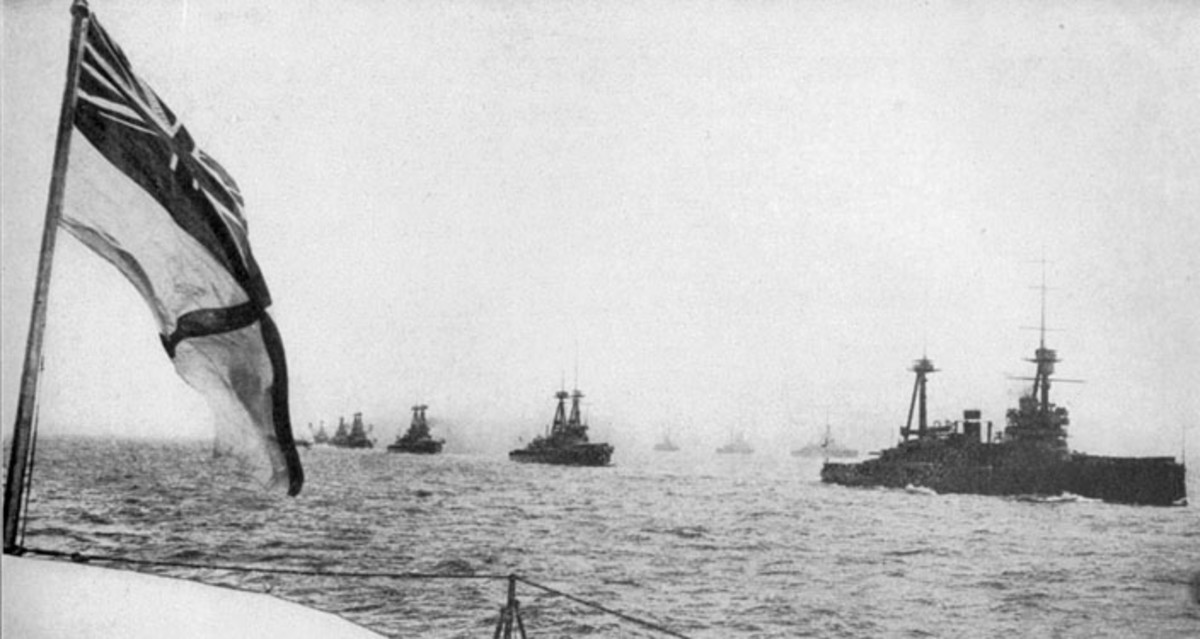 The Grand Fleet sailing in parallel columns during the First World War