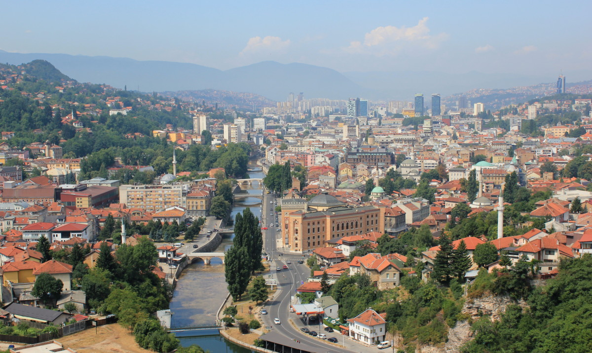 A view over Sarajevo: I ate lunch one day in a little restaurant on the bottom left. 