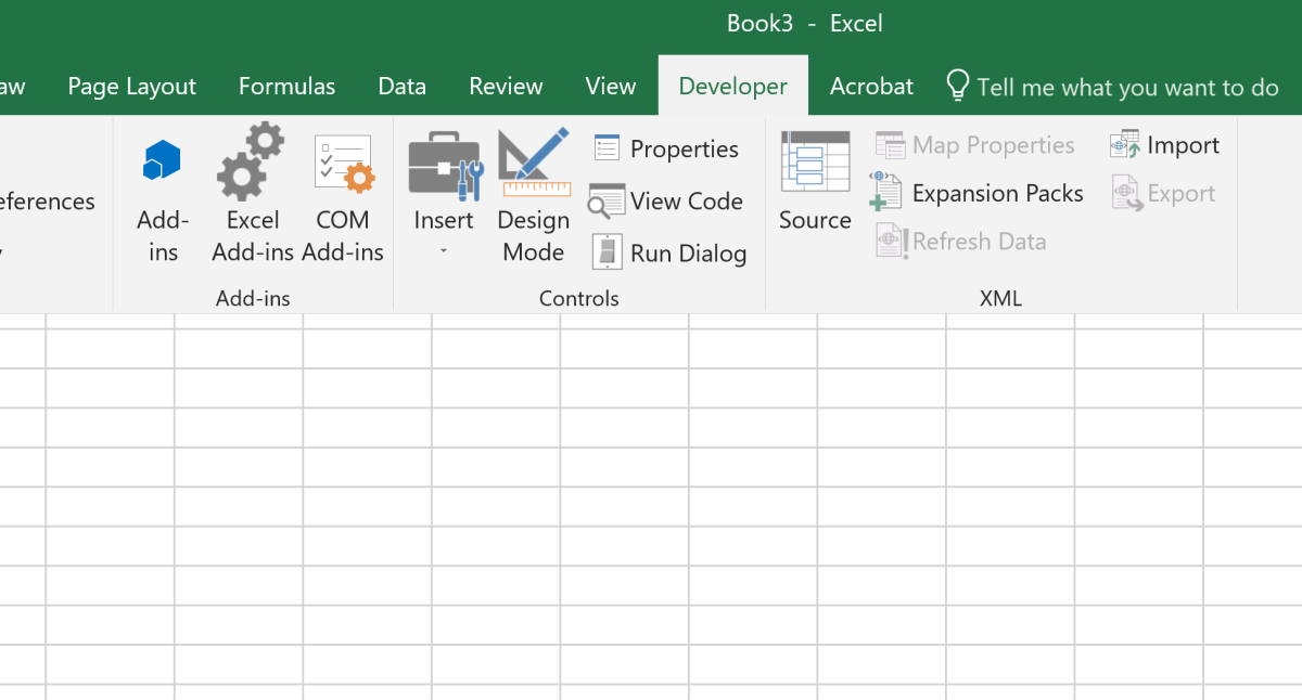 how to add developer tab excel