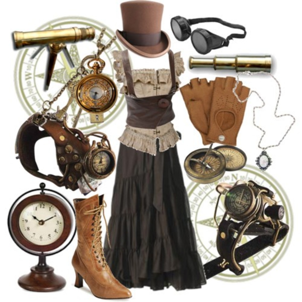As you can see there are a myriad of ways to add Steampunk to your look from subtle to over the top. Whatever your comfort level,  try a little Steampunk because, afterall fashion is supposed to be fun.