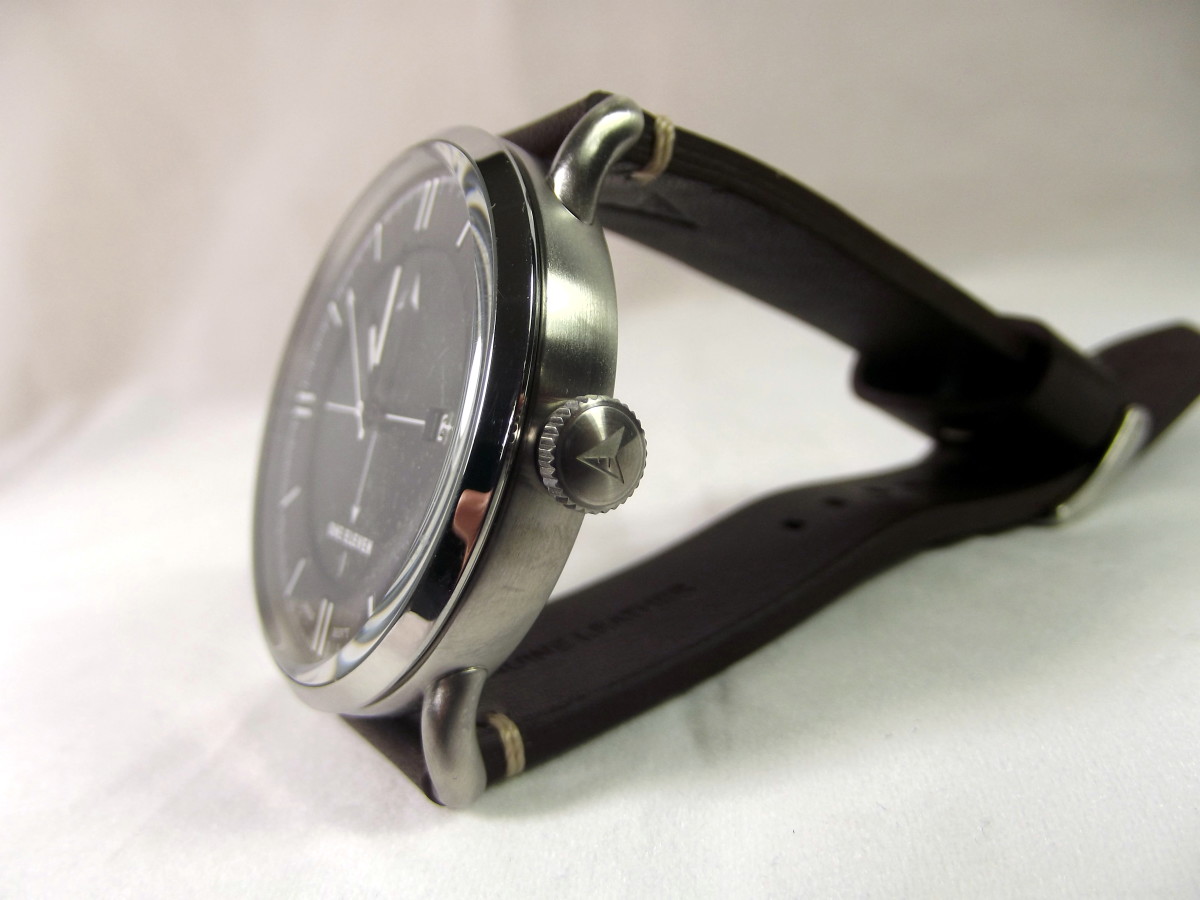 One Eleven CMP0002 solar powered quartz watch with leather strap