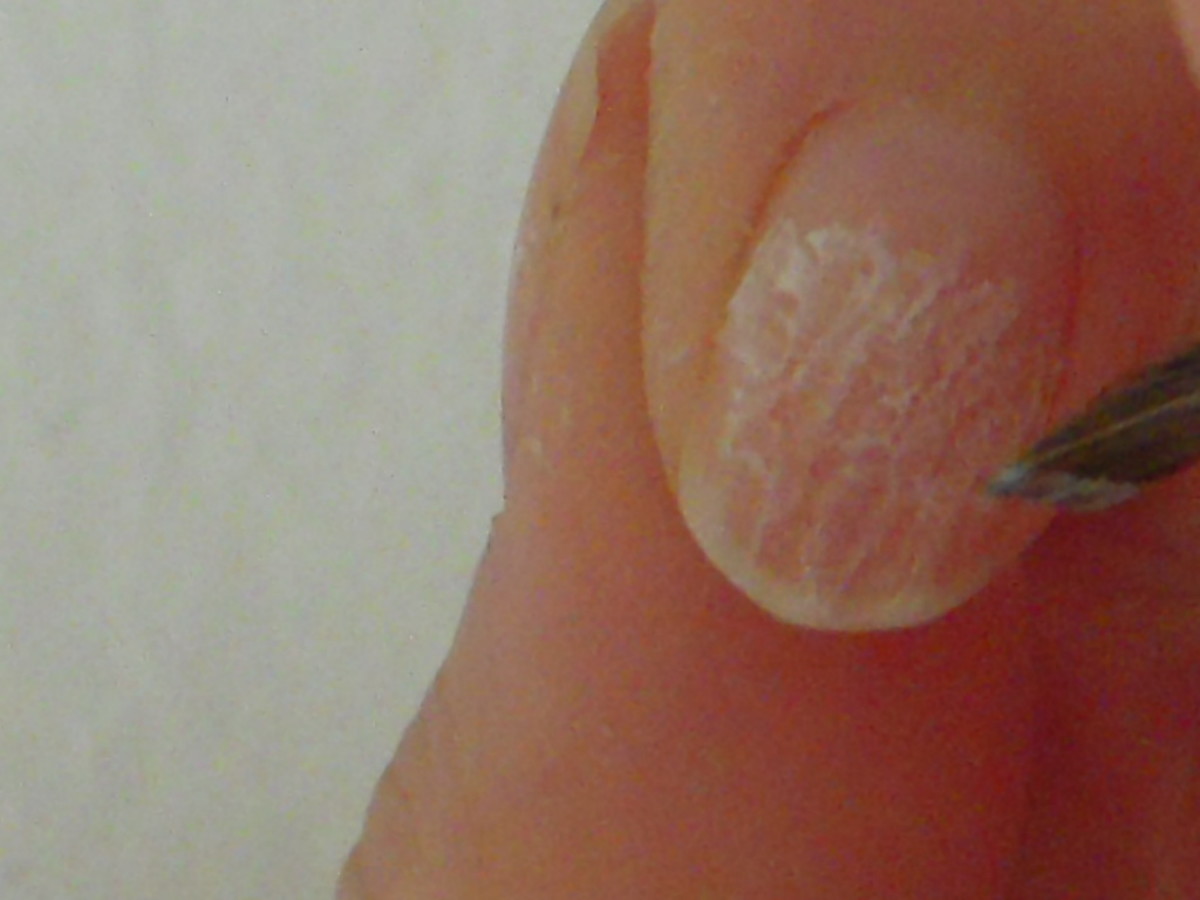 Stipple the first coat of white polish onto nail