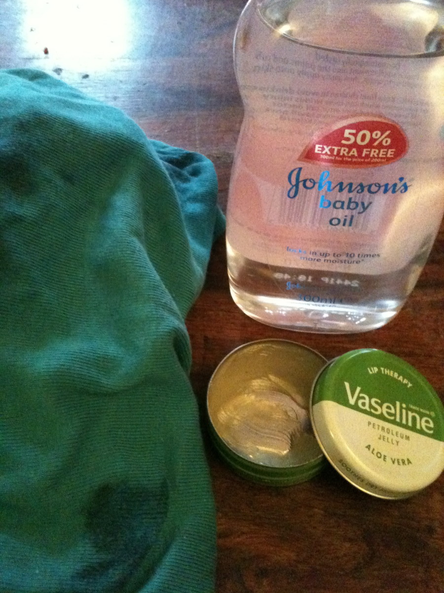 Leather Boot Breaking-In Equipment - petroleum jelly, baby oil and an old t-shirt as a soft cloth.  And yes, I did use Vaseline's 'lip therapy' on my boots - and they are now kissably soft!