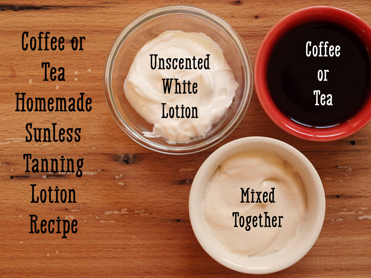 Recipe for coffee or tea sunless tanning lotion.