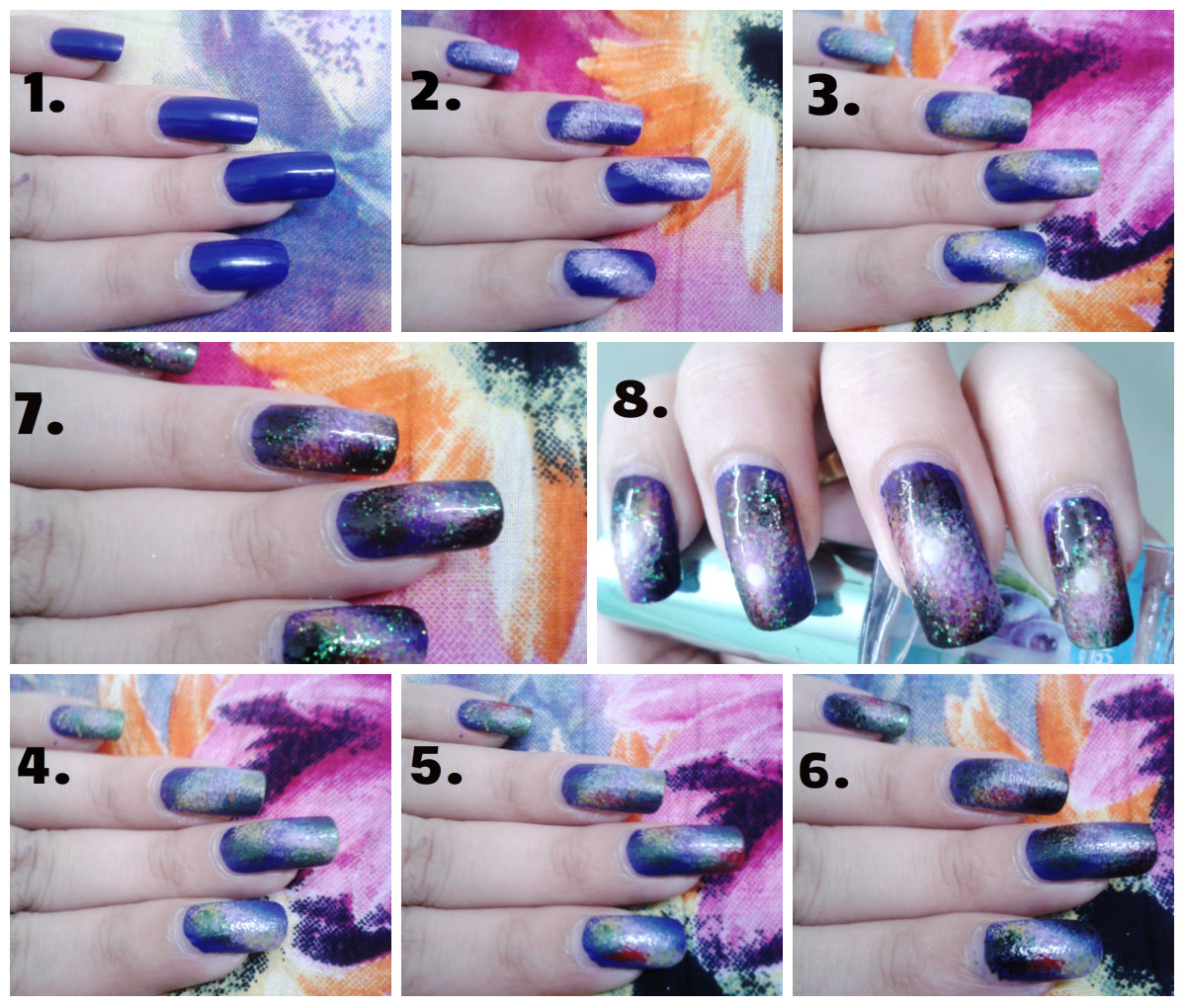 Galaxy nails painted with a sponge