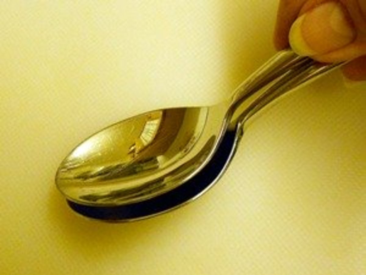 The easiest way to crush an aspirin is to place it between the bowls of two teaspoons as shown and press the spoons together on the kitchen counter top.