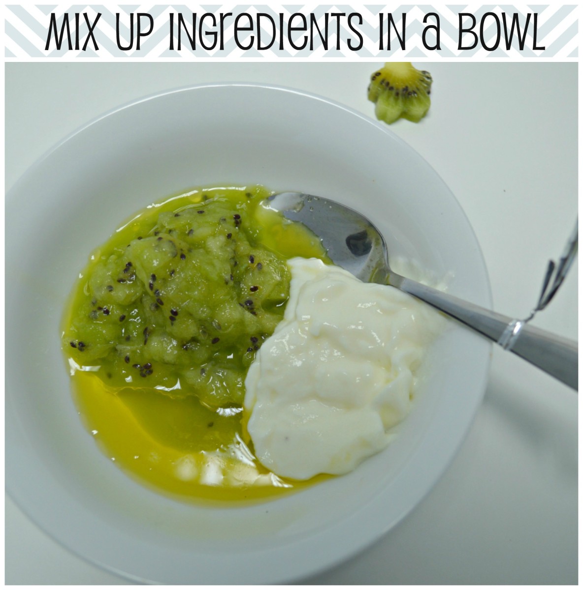 Mix up the ingredients with a fork, spoon, or blender.