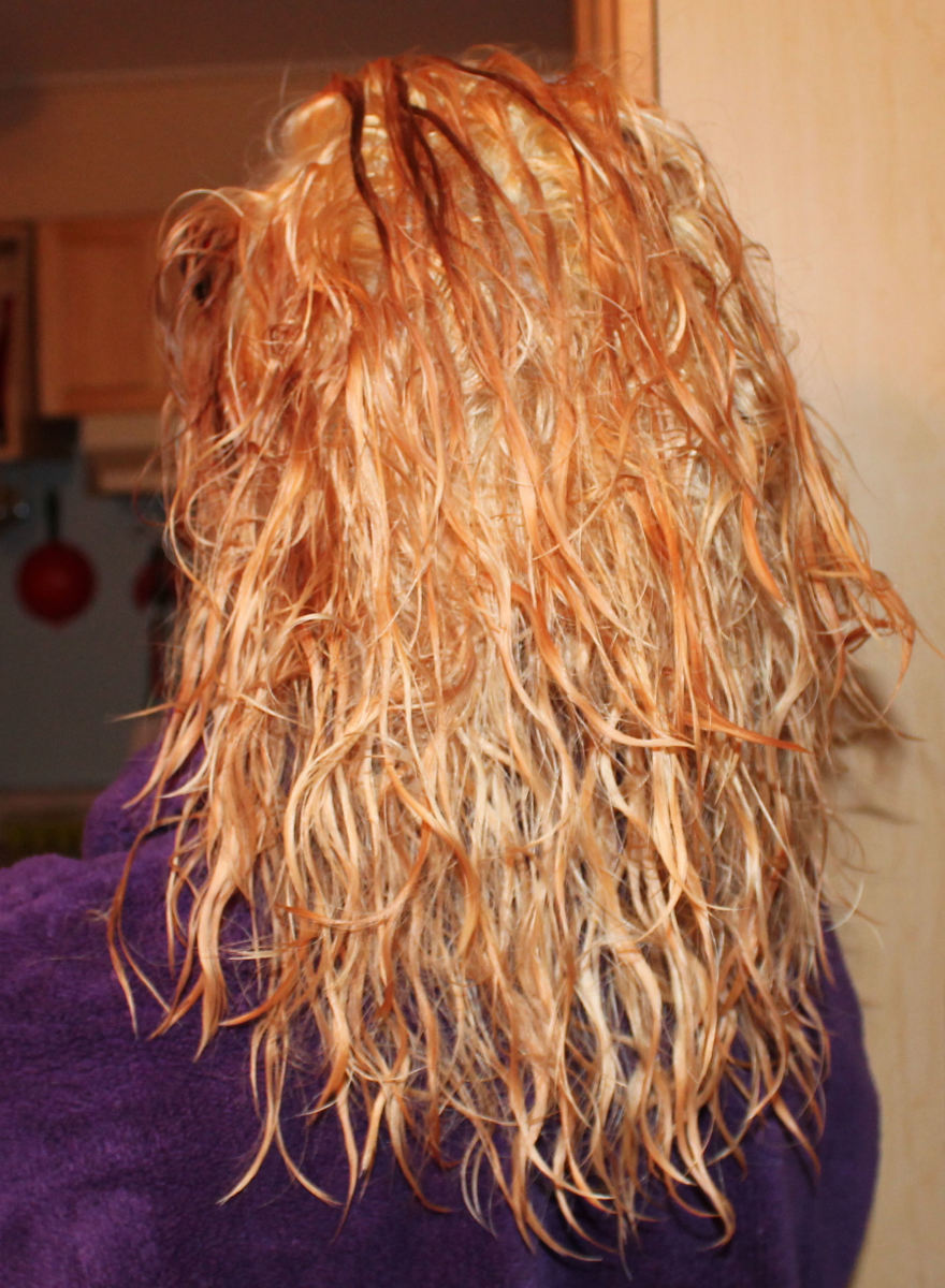 This is what it looked like after I rinsed out the bleach. Lighter, but still very orange.