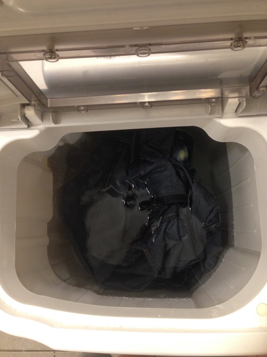 Bleaching jeans in cheap washing machine