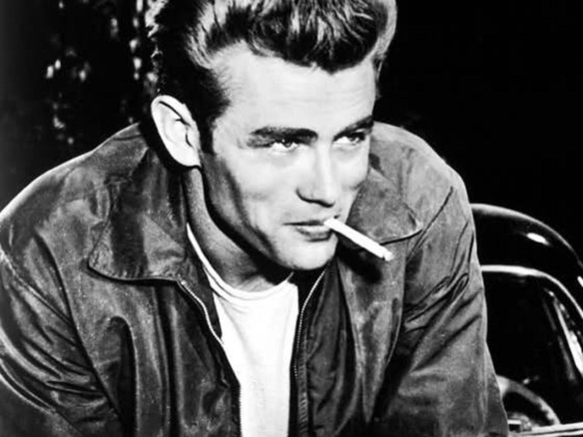Deceased actor James Dean is the quintessential bad boy. Note the white tee shirt and dark leather jacket. 