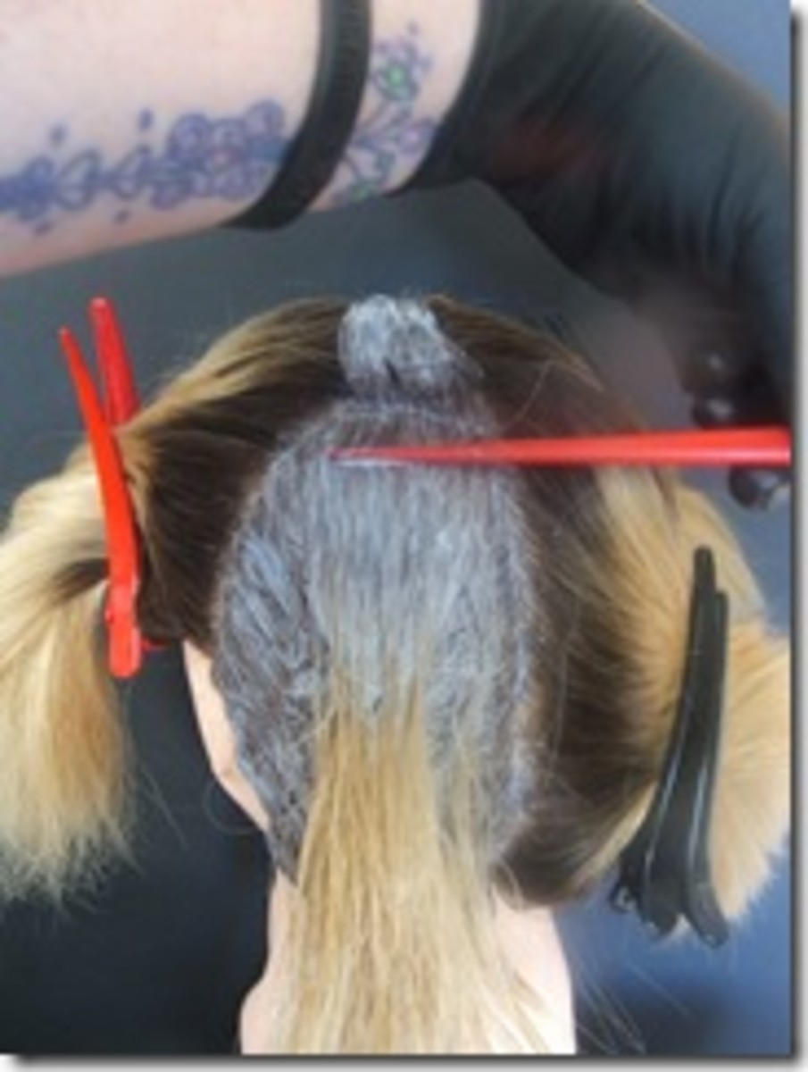 As you can see in this image from the Killer Strands Hair Clinic, you'll need to apply the bleach but be very careful to only apply to the section you want the bleach to be on. This will require a buddy's help.