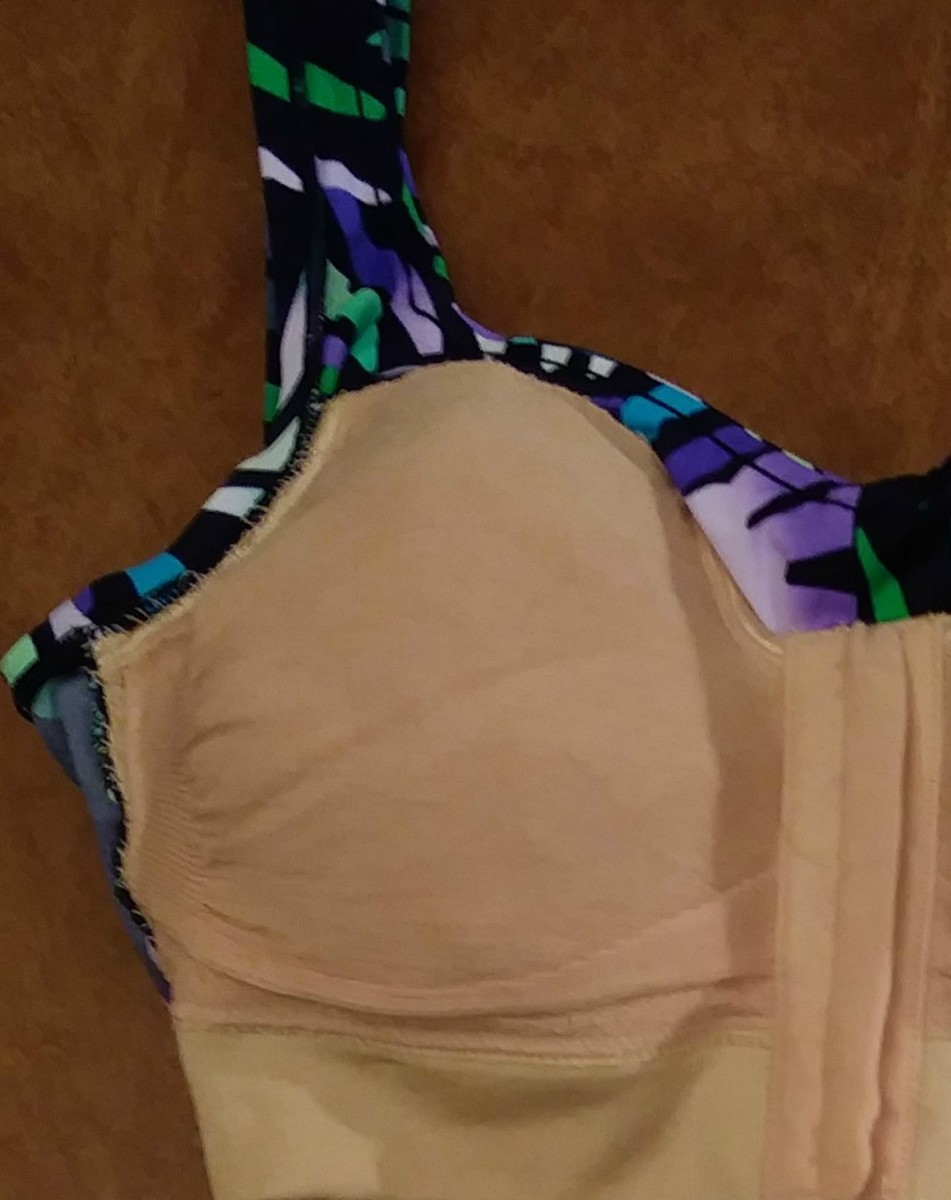 This close up view shows how the comfort bra was stitched to the swimsuit.