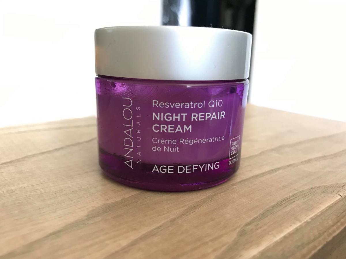 A jar of Andalou Naturals Age Defying Resveratrol Q10 Night Repair Cream, the best all-around moisturizer.