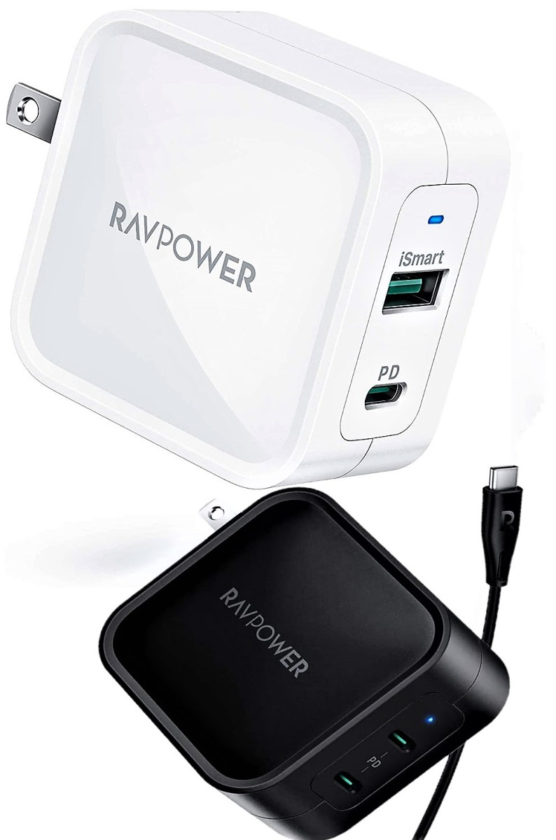 RAVPower 65W 2-Port Wall Charger (top) - RAVPower 90W 2-Port Wall Charger (bottom) - chargers not to scale