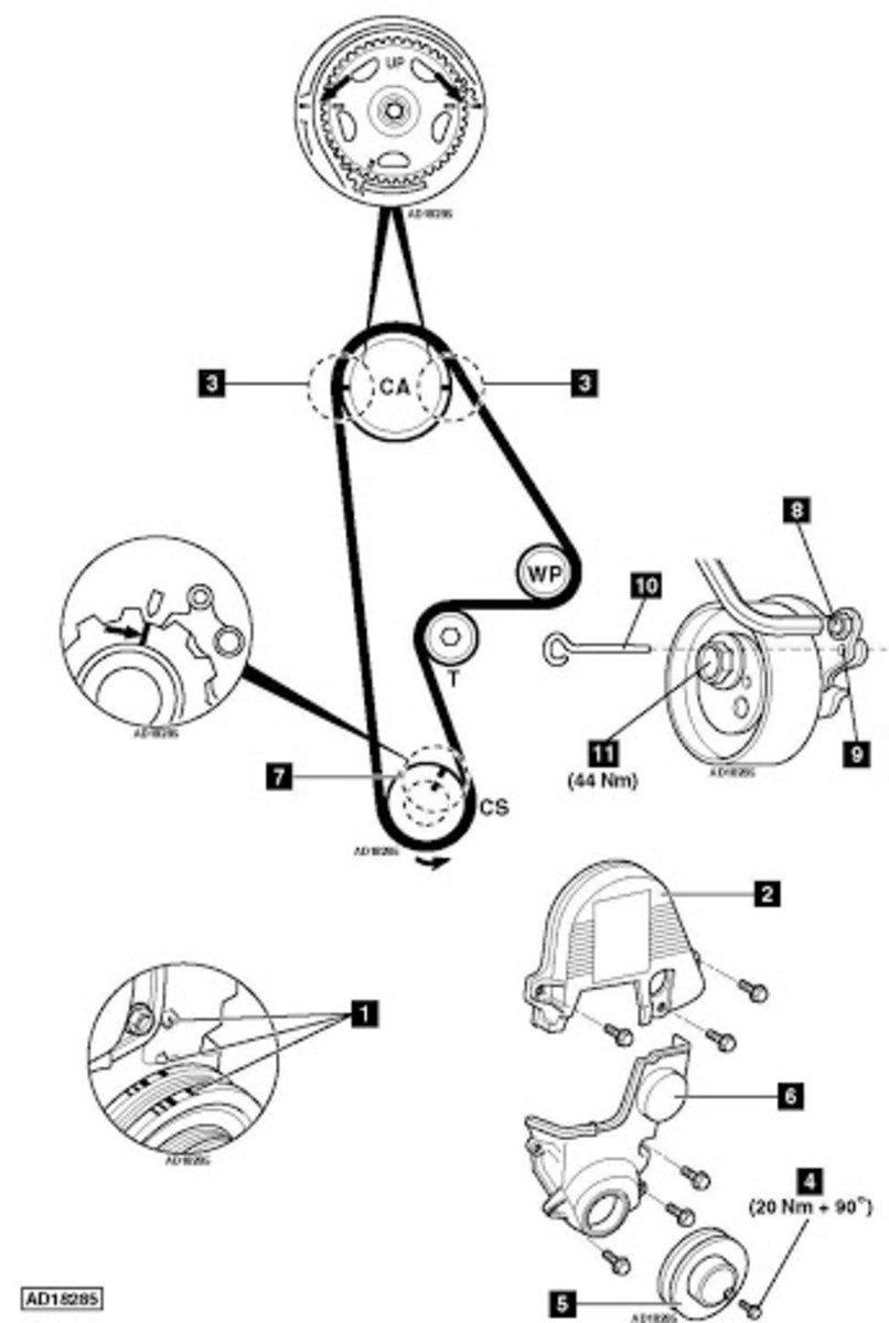 Honda Civic 1.7L timing belt diagram 