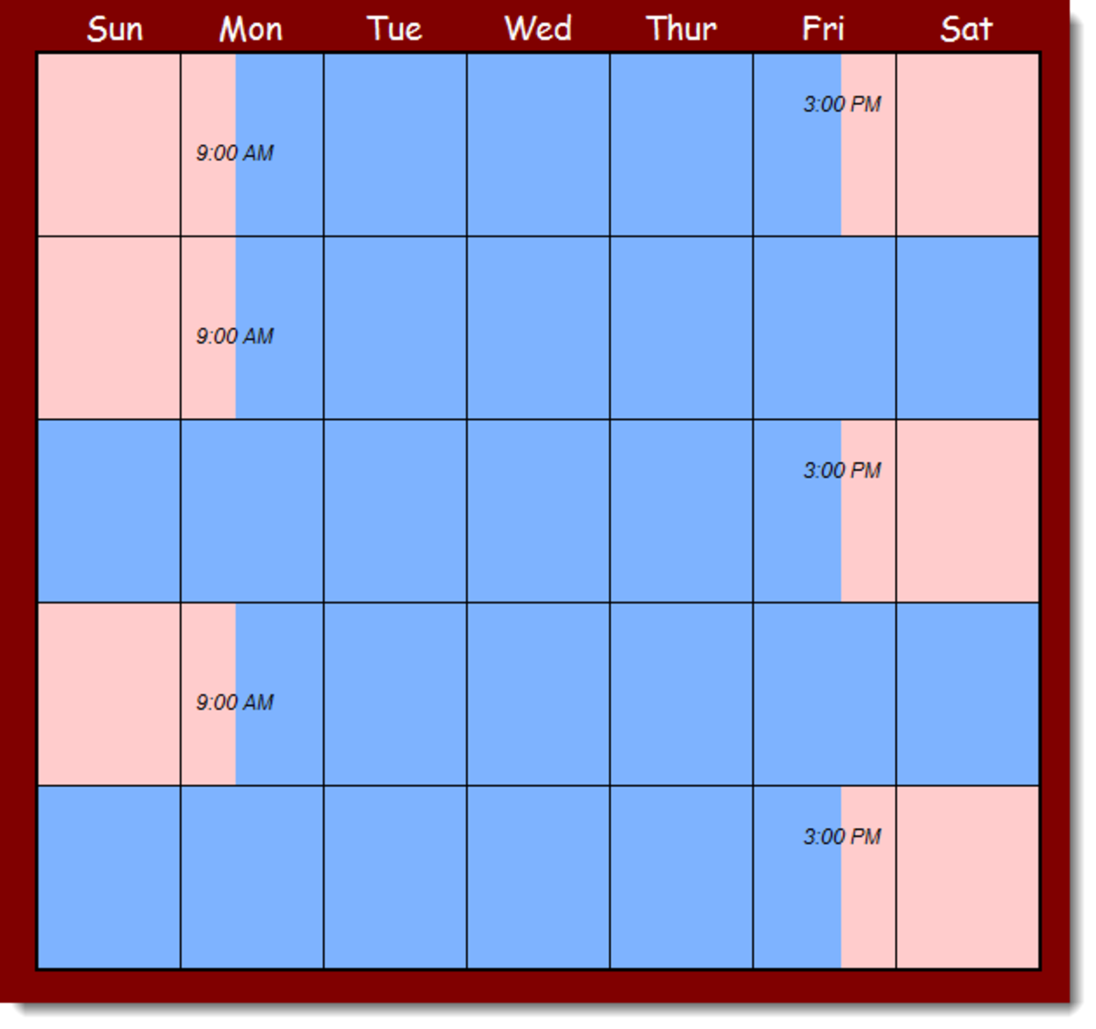 1st, 3rd, and 5th Weekends Custody Schedule