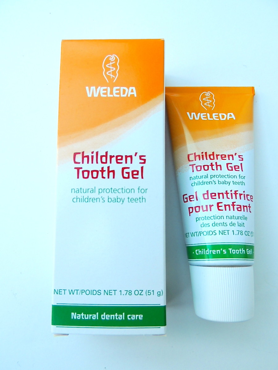 Weleda children's tooth gel, packaged in a cardboard box