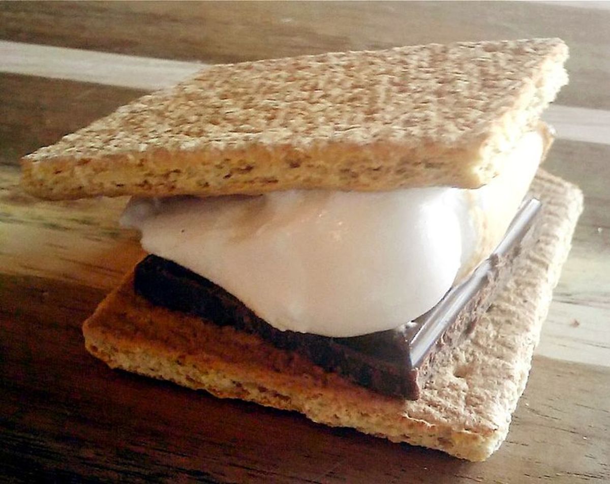 S'mores - roasted marshmallow, graham crackers, Hershey chocolate.
