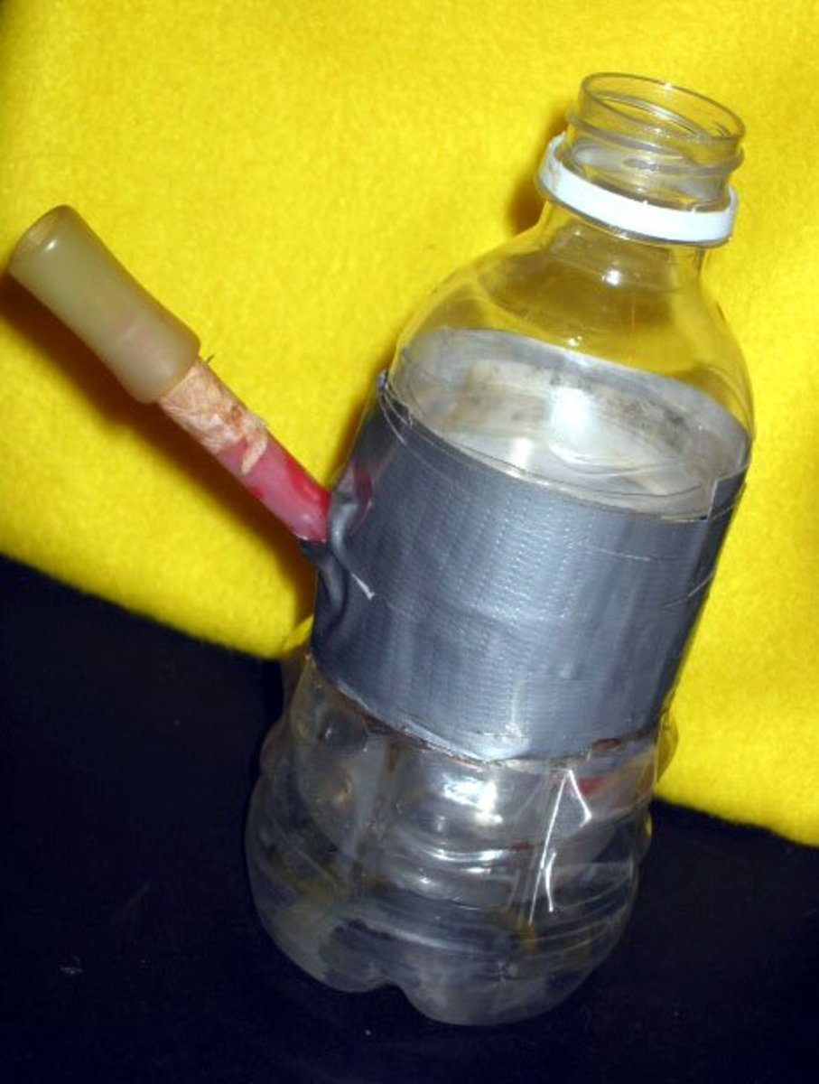 Glass isn't the only material used for making homemade meth devices. Here, a user has used plastic bottles and duct tape.