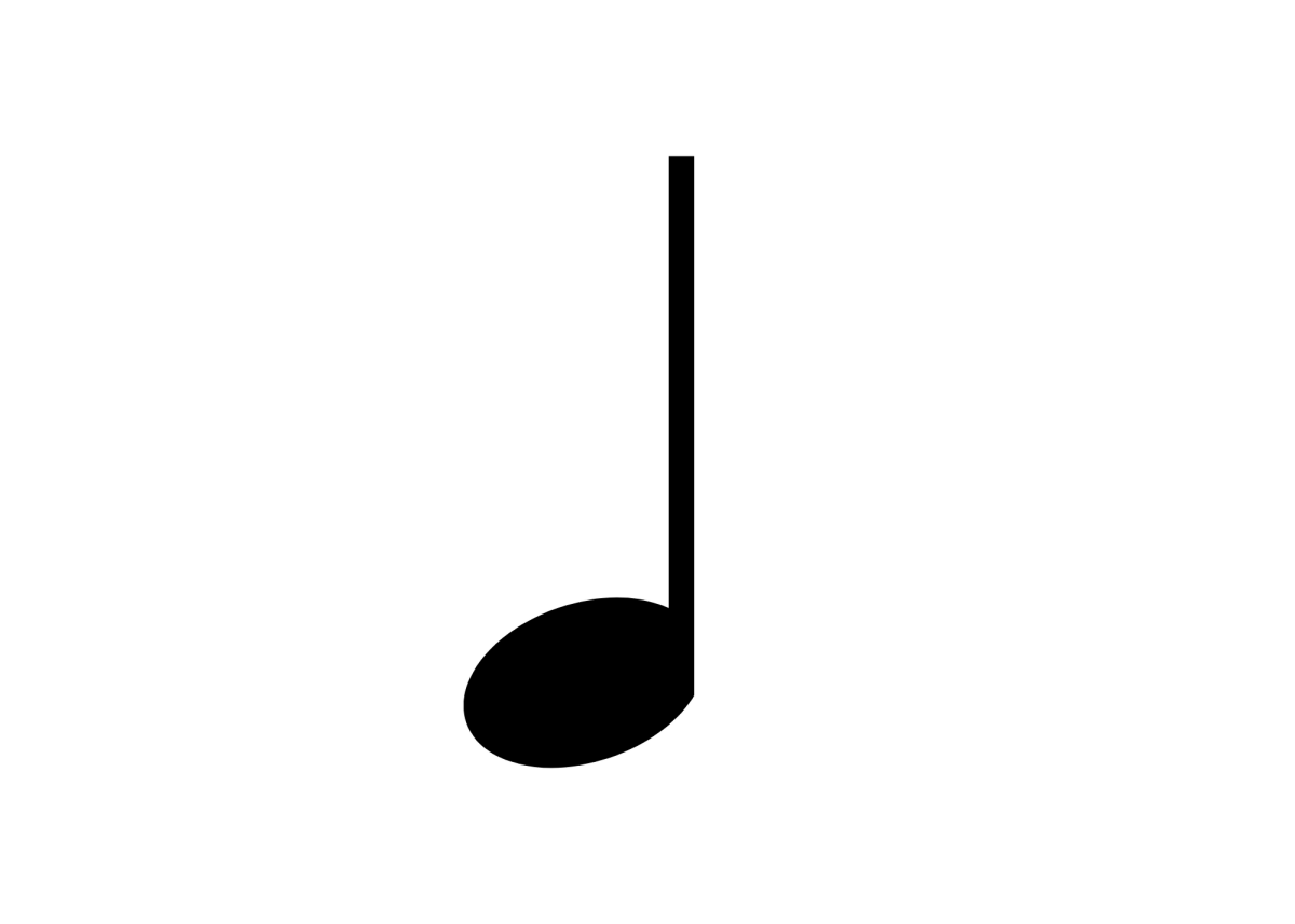 A quarter note is black with a stem.