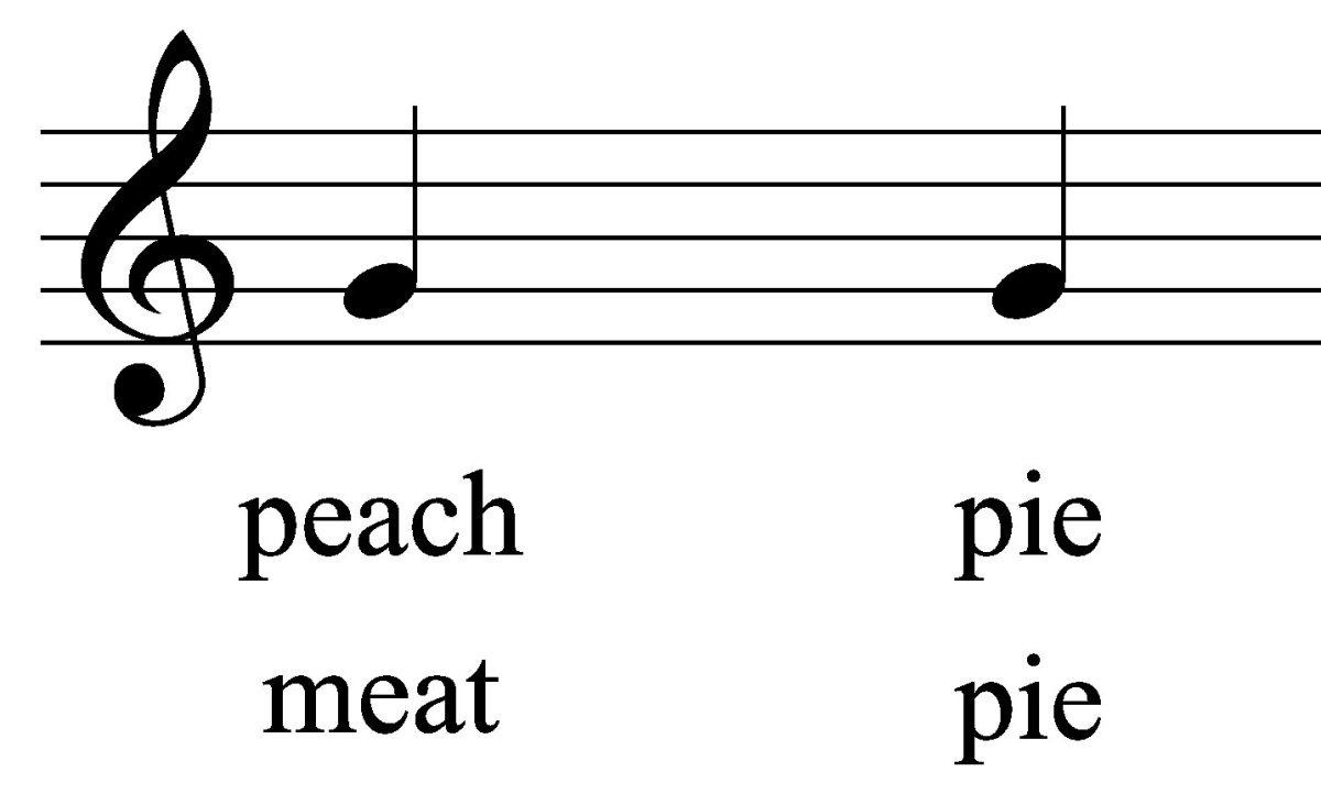 Peach pie and meat pie: two quarter notes.