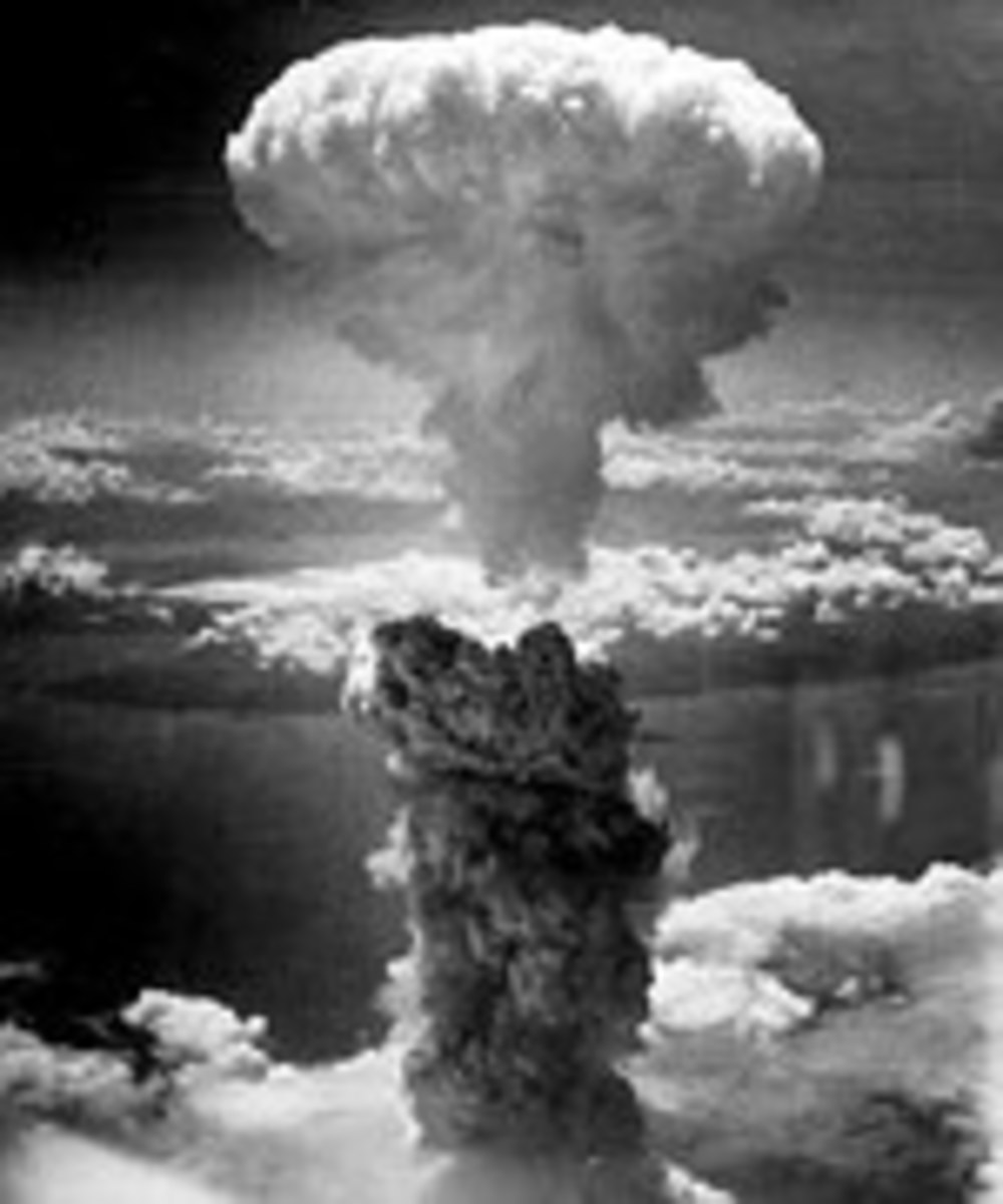 A mushroom cloud generated by an atomic bomb blast.