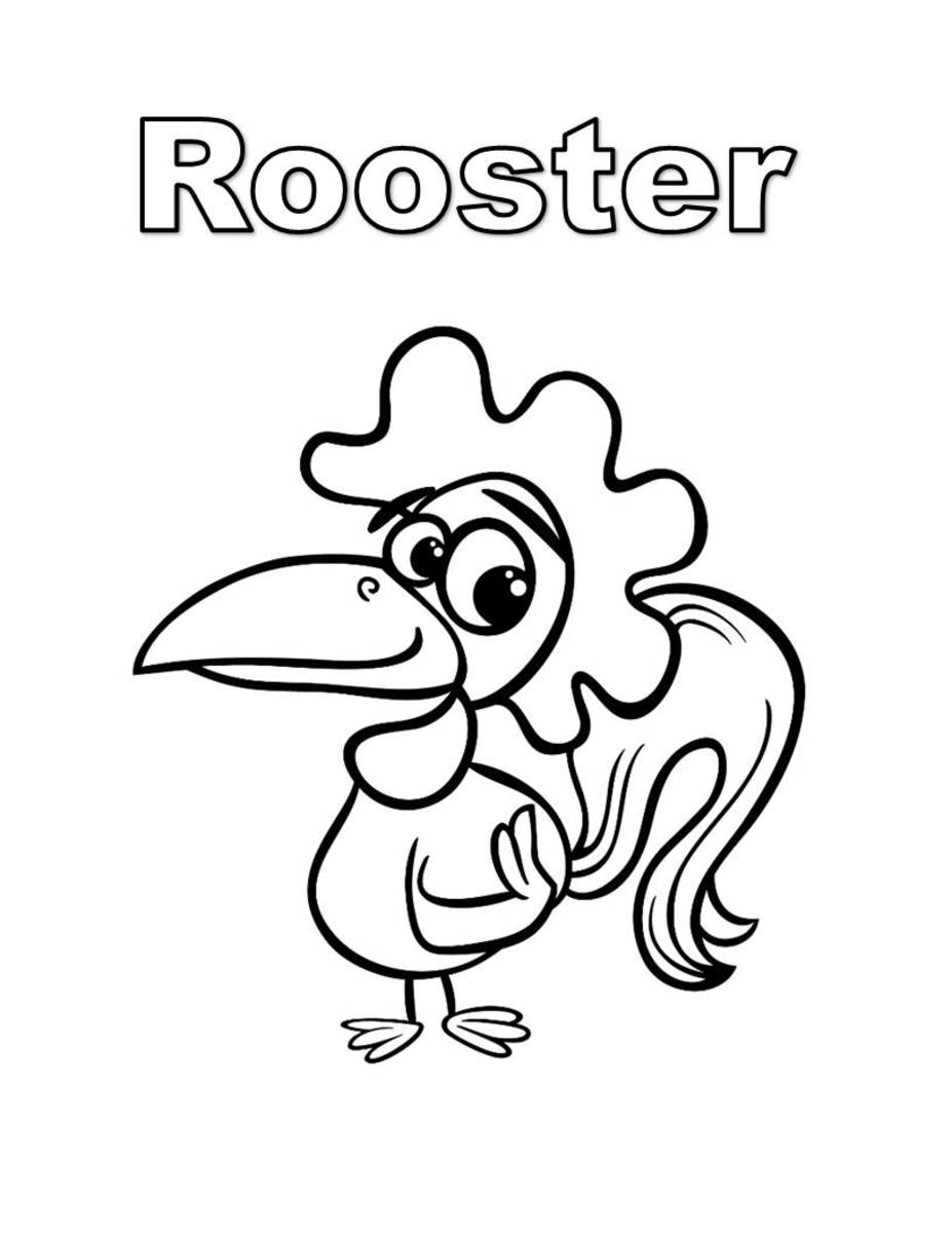 Coloring page with cartoon rooster