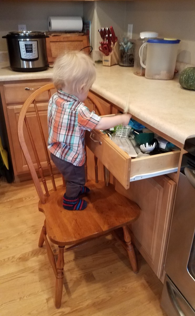He's helping in the kitchen!