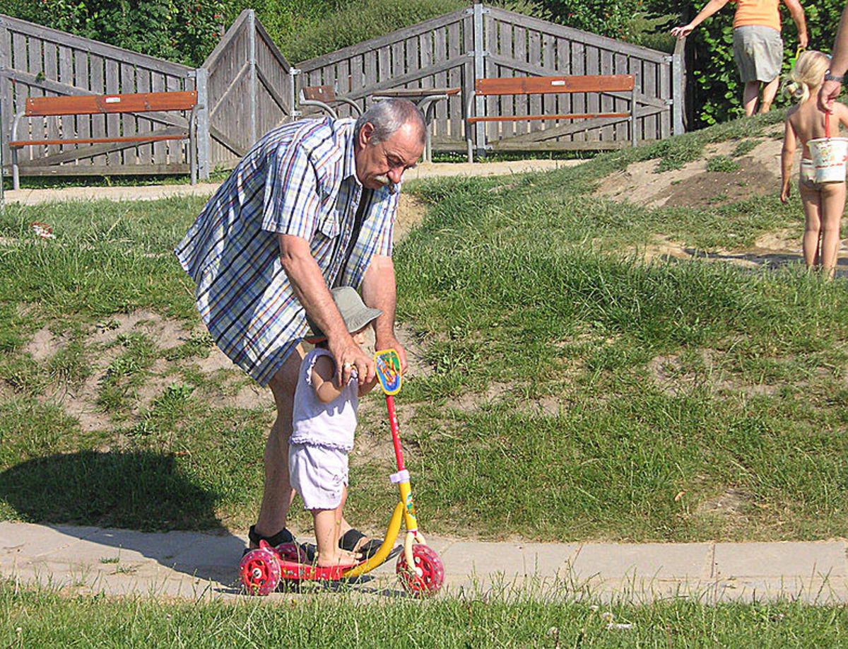 Grandpa promised to help his granddaughter learn to scooter! But who's learning more: her, or him?