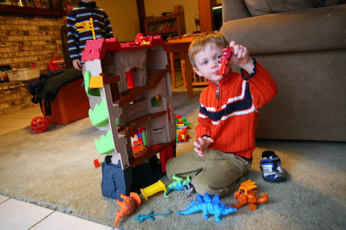 Doll houses (or, in this case, Dragon Castles) allow children to practice their language skills with miniature pretend people.
