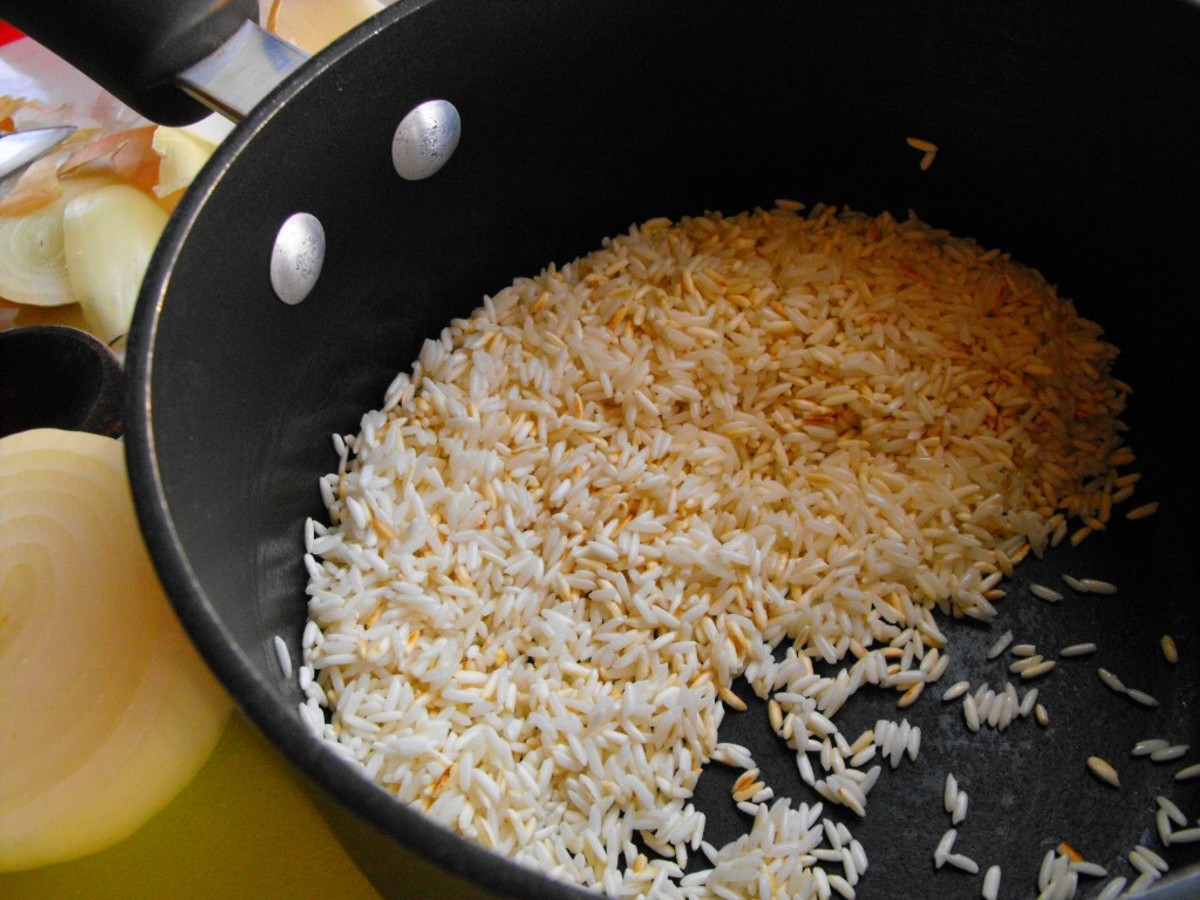 The secret to excellent Mexican rice is to brown the rice first.