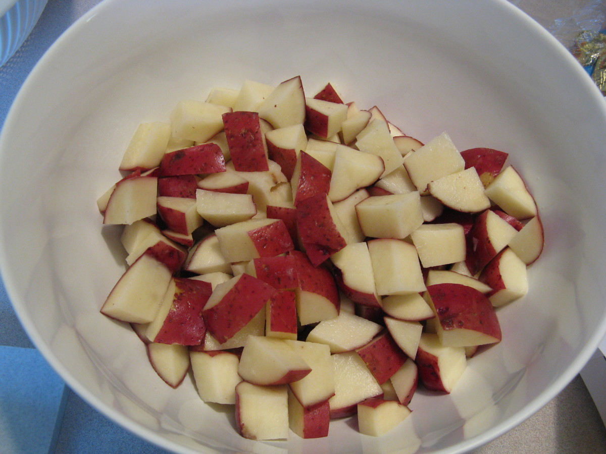 Chopped, uncooked, skin-on potatoes