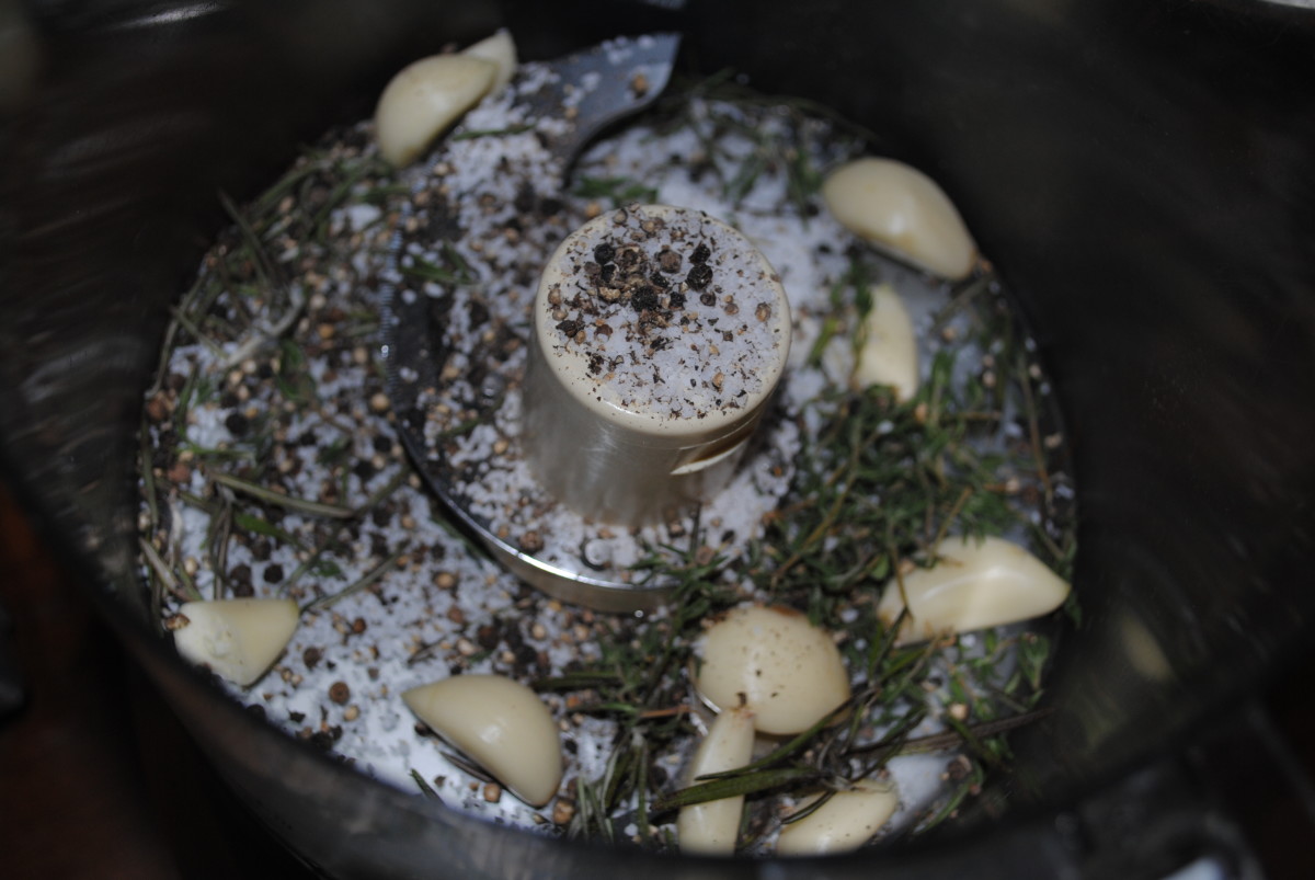 Blending the seasonings - I like making a paste in the food processor for even distribution of the seasoning.