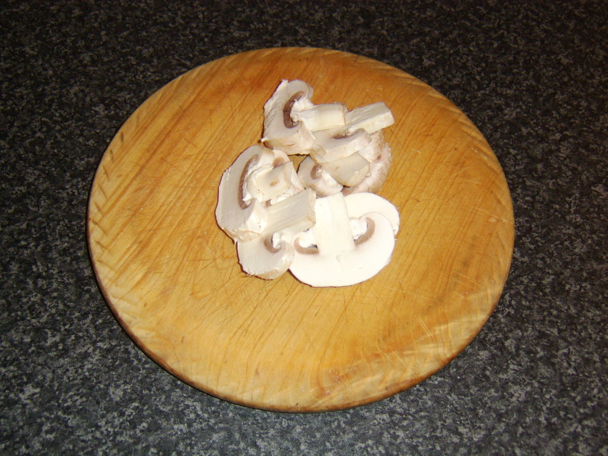 Sliced mushrooms ready to be added to the venison stew