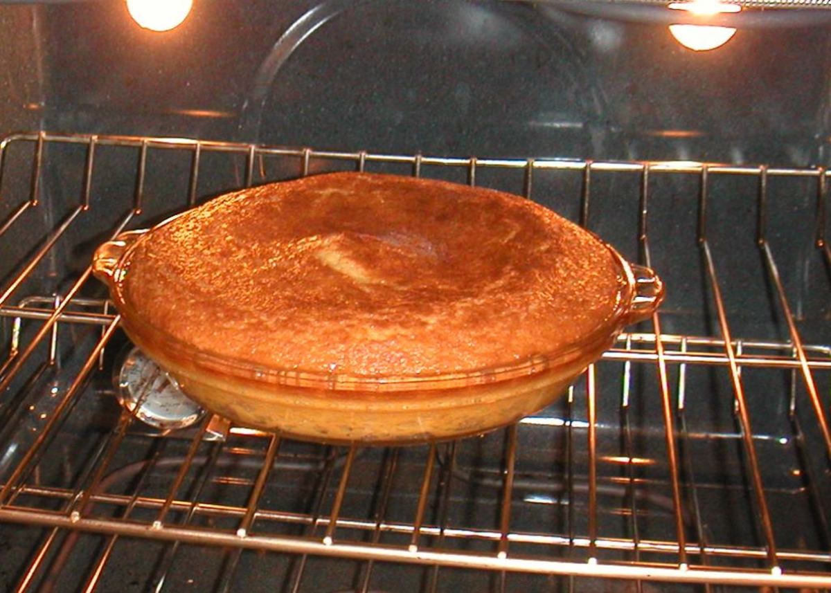 The pie gets puffy as it bakes, like a pumpkin pie.