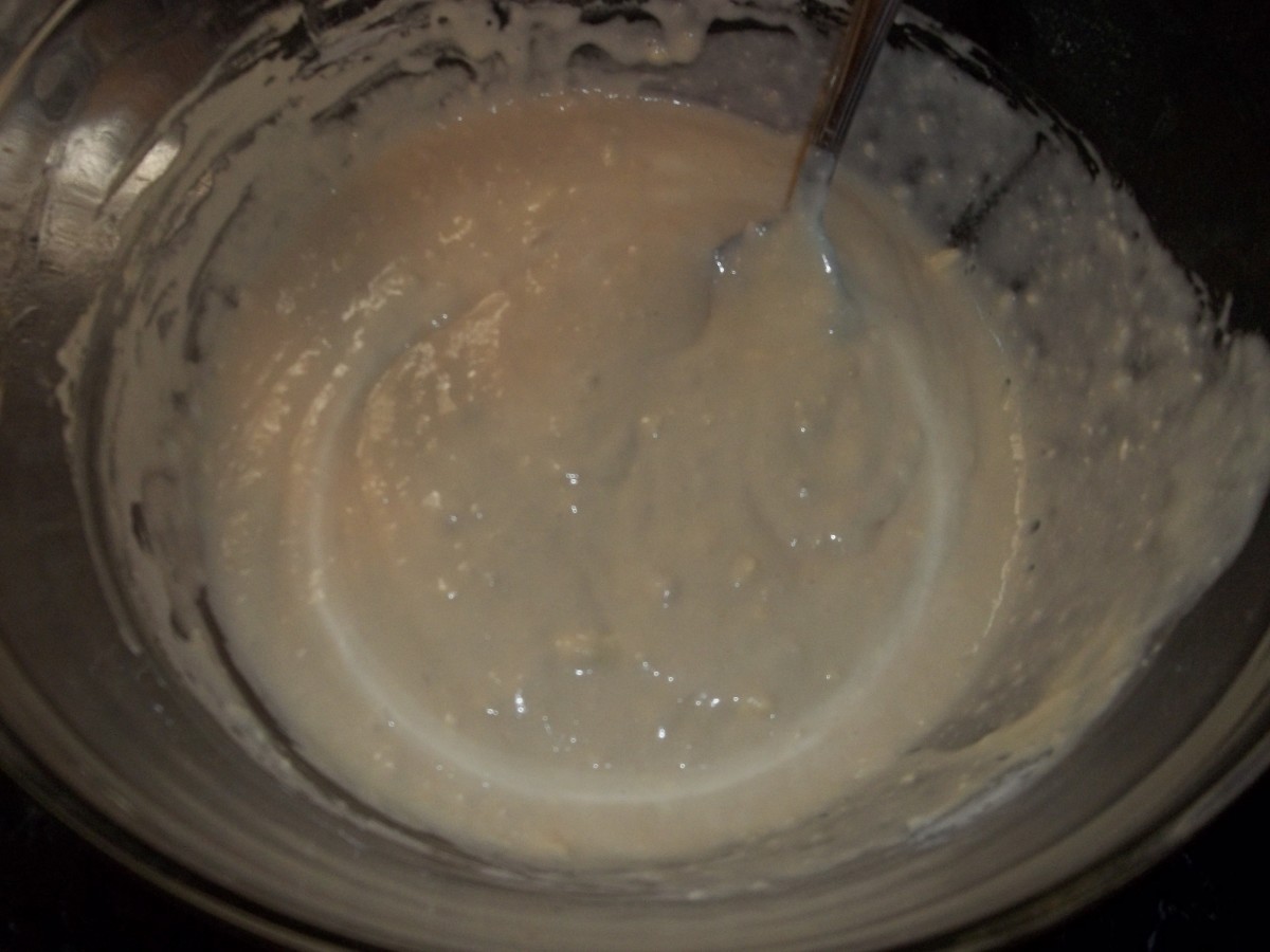It's a little hard to see the small lumps of margarine in the batter.