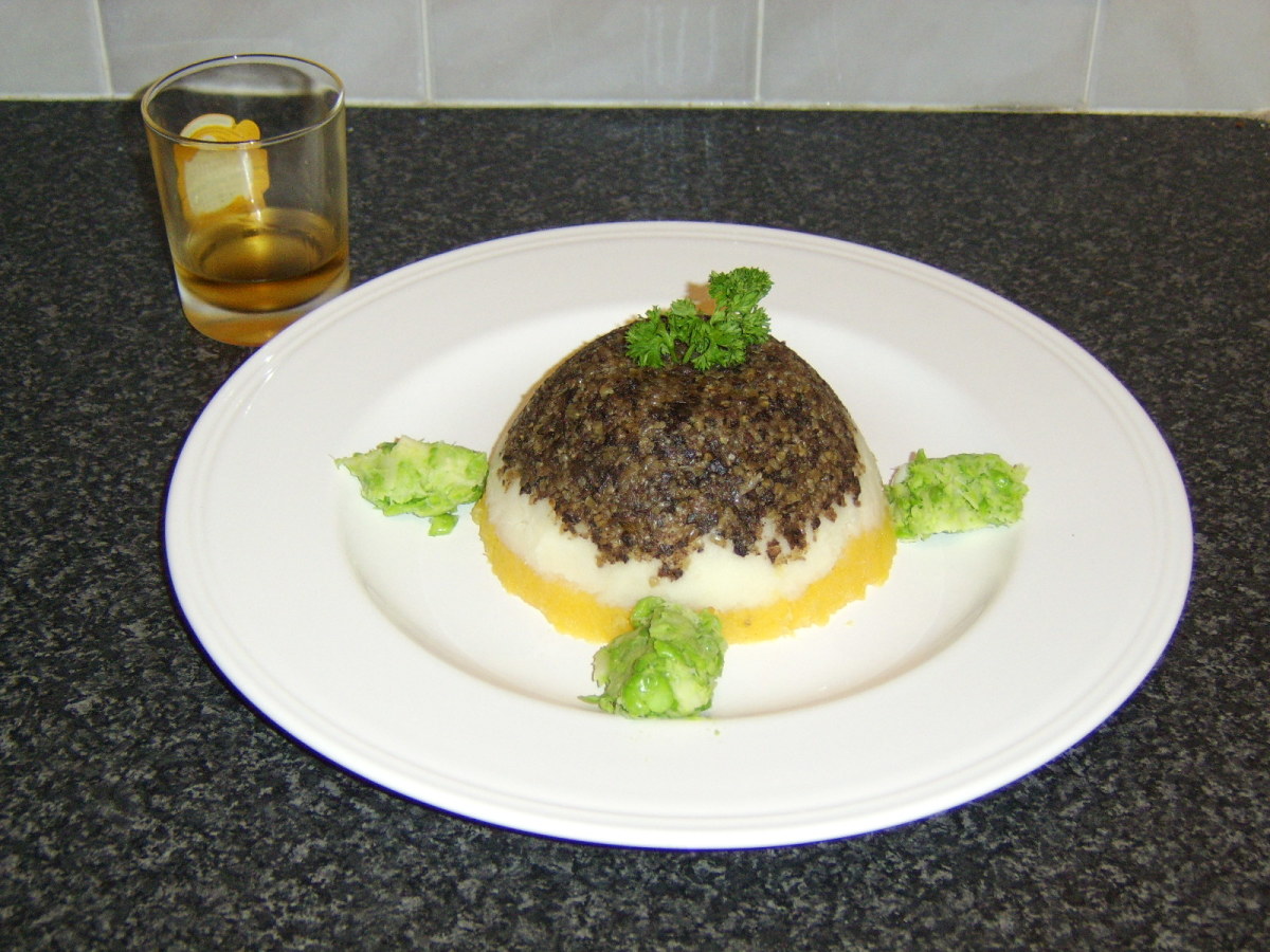 A little single malt whisky is drizzled over the haggis and (lots!) more is served in a glass with the meal.