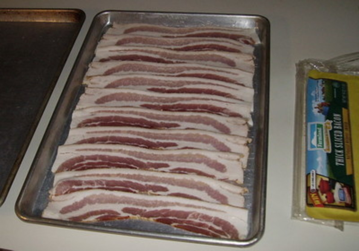 Step 1: Place one pound of sliced bacon in one jellyroll pan.
