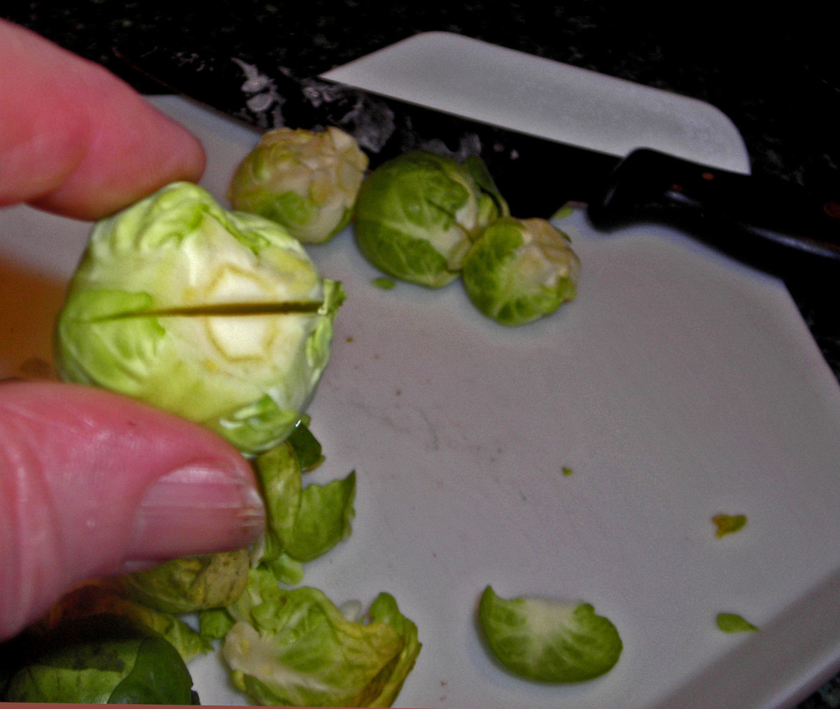 Cutting Brussels sprouts