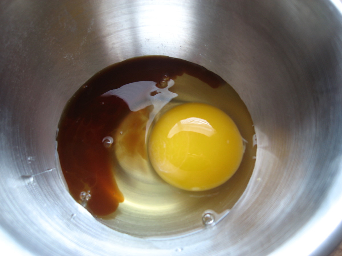 Egg and vanilla together.  Cut down your labor by consolidating liquids in one container.