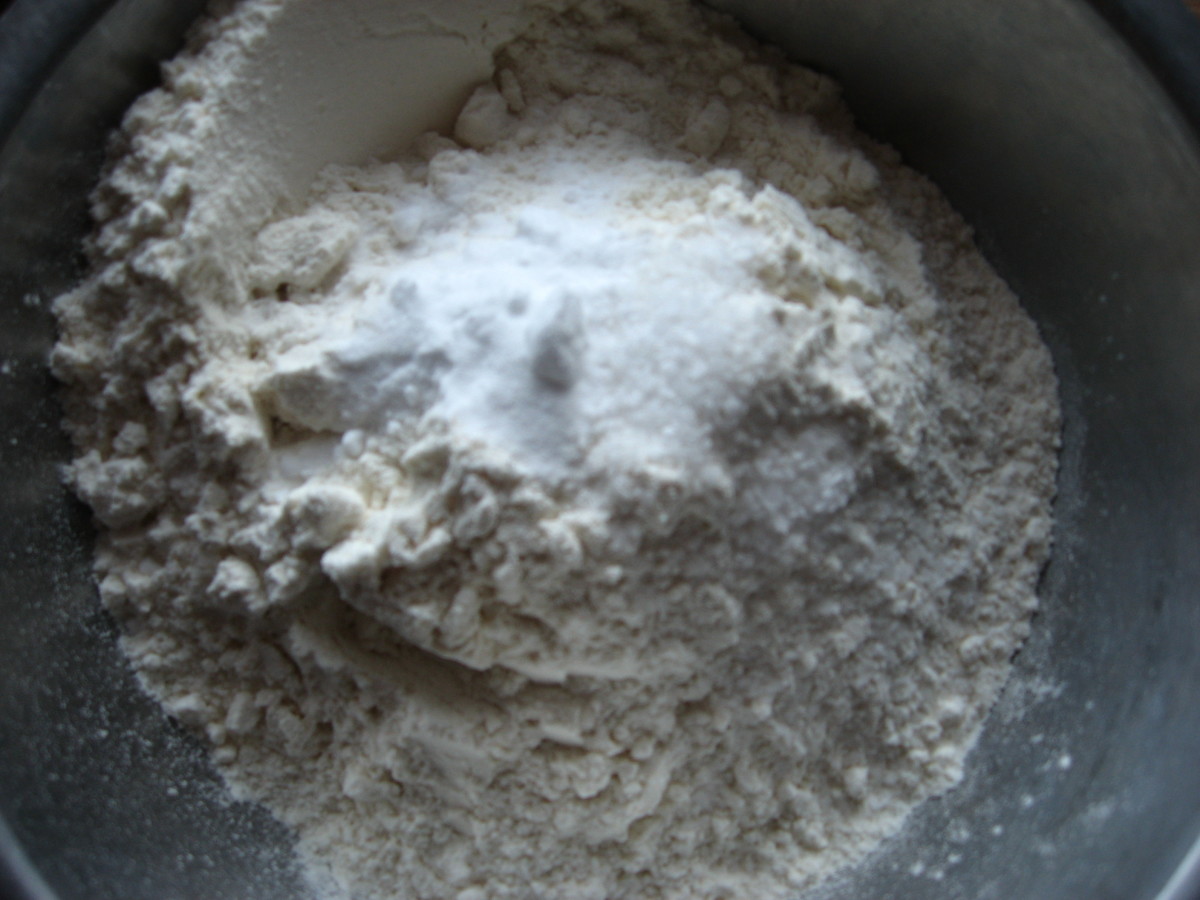 Flour, baking soda and salt consolidated in one container to save you time.  Whisk to incorporate before adding to mixer.